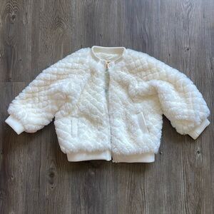 C&C California kids white cream faux fur bomber coat jacket pockets zip up 4T